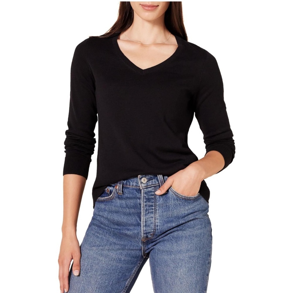 Women Classic Fit V-Neck Long Sleeve Sweater Size M